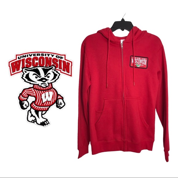 NWT Wisconsin Badgers Red 2020 Rose Bowl Full Zip Hooded Sweatshirt - Picture 5 of 9